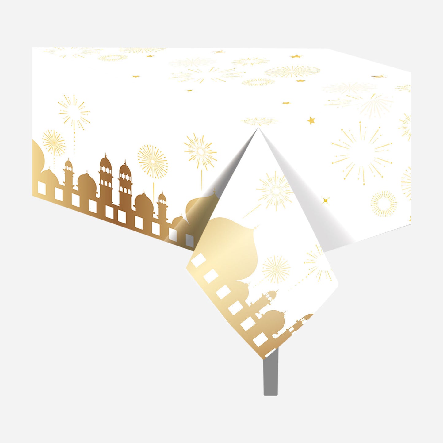Disposable Tablecloth - Mosque & Star Design (White & Gold)