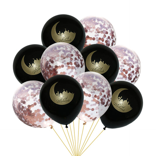 Eid Mubarak Balloon Pack - Black and Rose Gold (Pack of 10)