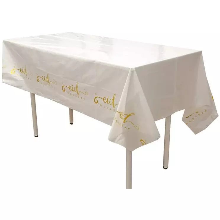 Eid Mubarak Table Cloth - White Marble