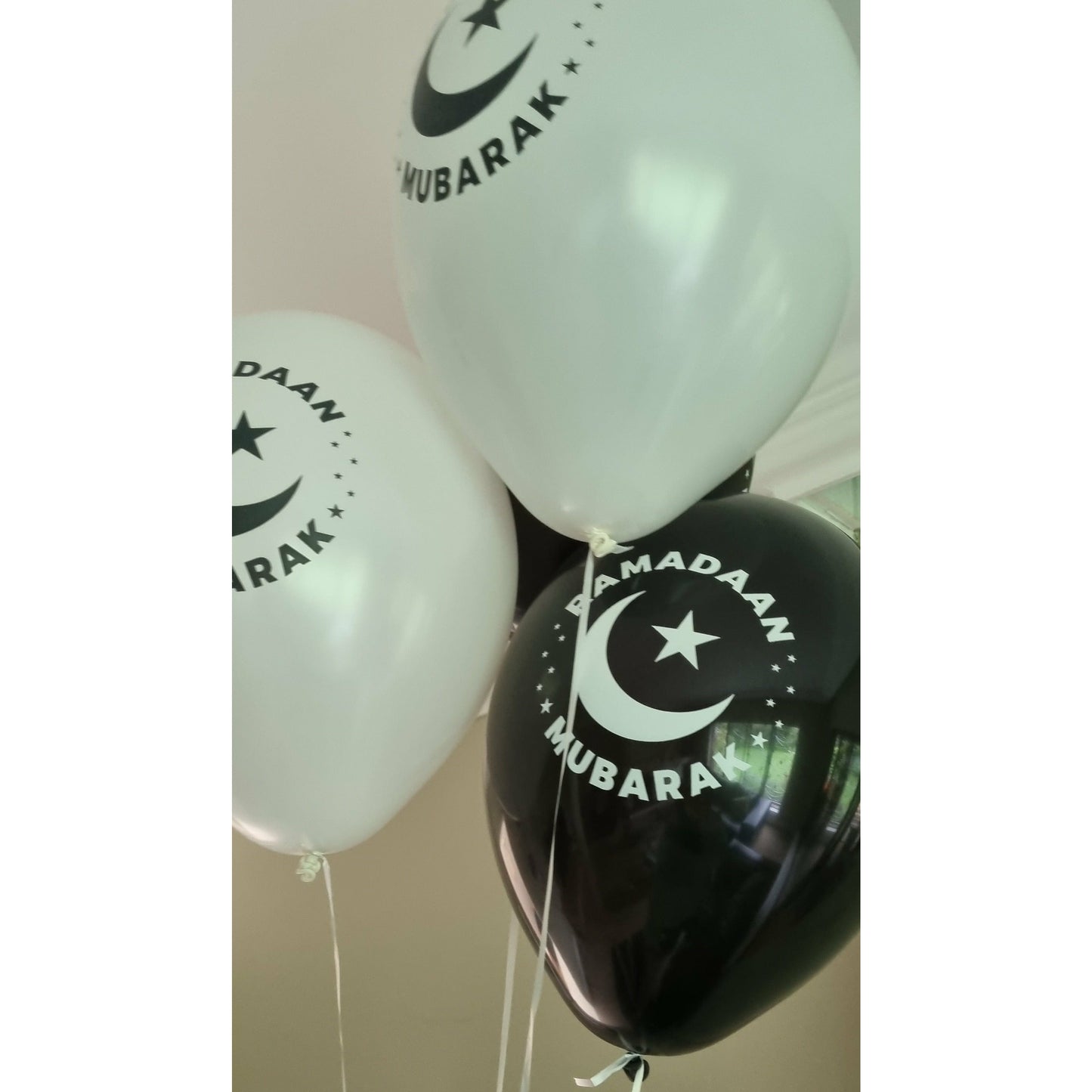 Ramadan Mubarak Balloons - Black & White (Pack of 10)