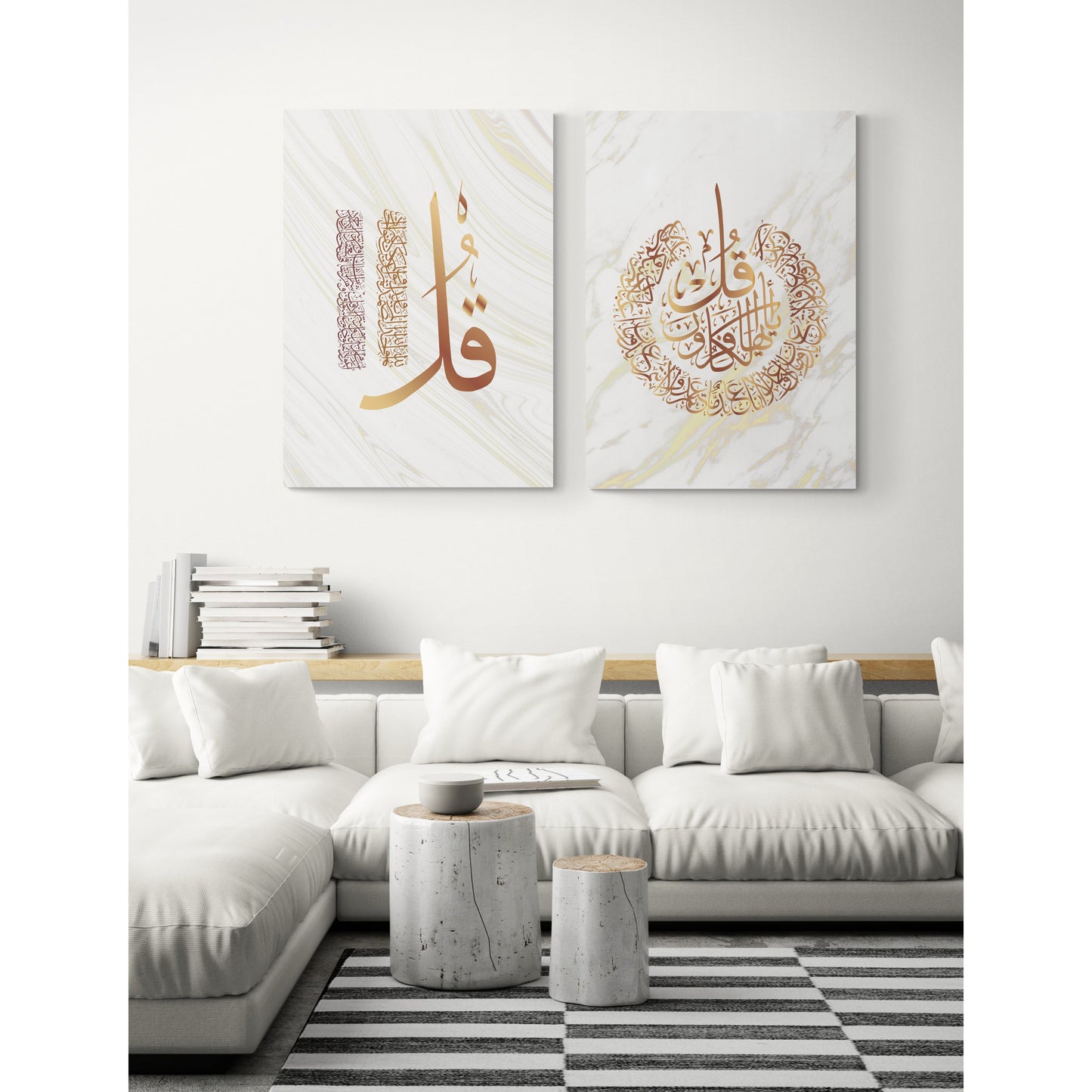 Three Quls Canvas Set: Metallic & White Marble