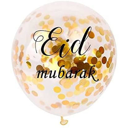 Eid Mubarak Confetti Balloons - Gold (Pack of 5)