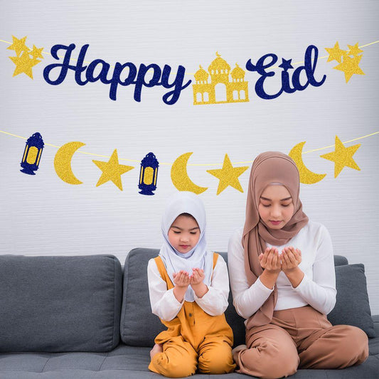 Happy Eid Banner - Gold & Blue (Pack of 2)