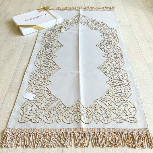 Royal Sejadah - Luxury Prayer Mat & Tasbih - White Classic Design
