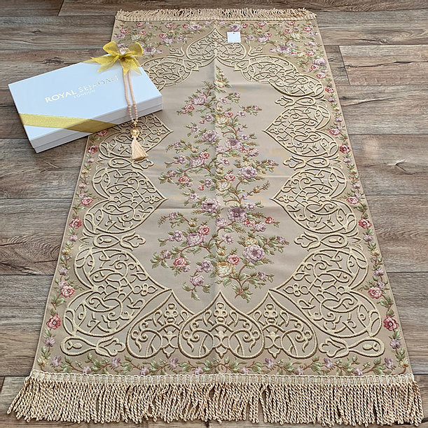 Royal Sejadah - Couples Luxury Prayer Mat & Tasbihs - Black & Gold Floral