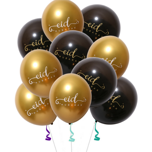 Eid Mubarak Balloon Pack - Black and Gold (Pack of 10)