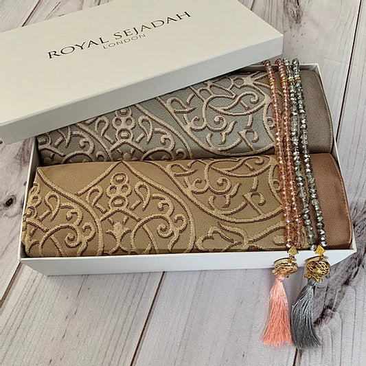 Royal Sejadah - Couples Luxury Prayer Mat & Tasbihs - Rose Gold & Silver Classic Design