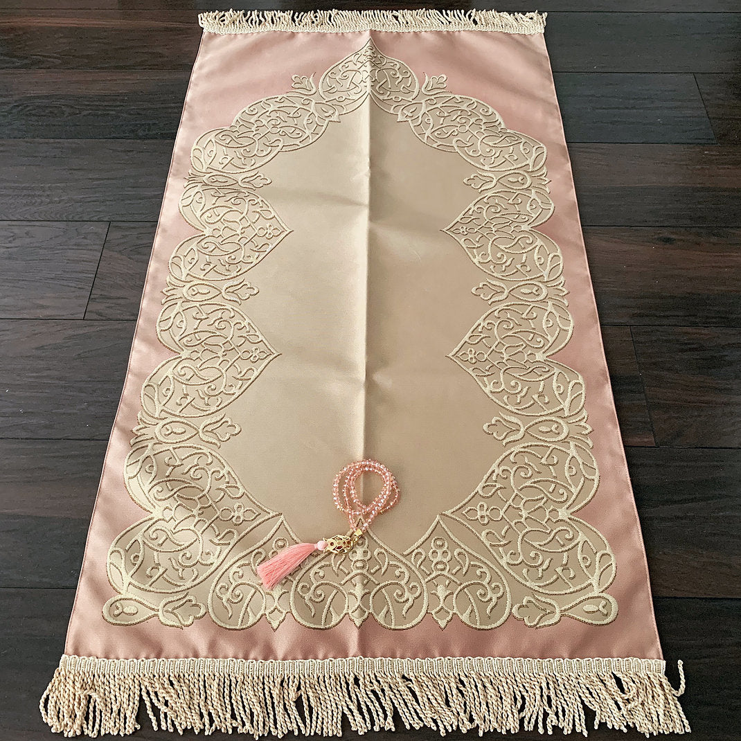 Royal Sejadah - Couples Luxury Prayer Mat & Tasbihs - Rose Gold & Silver Classic Design