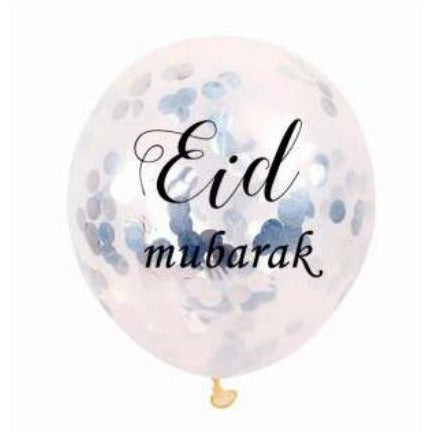 Eid Mubarak Confetti Balloons - Silver (Pack of 5)