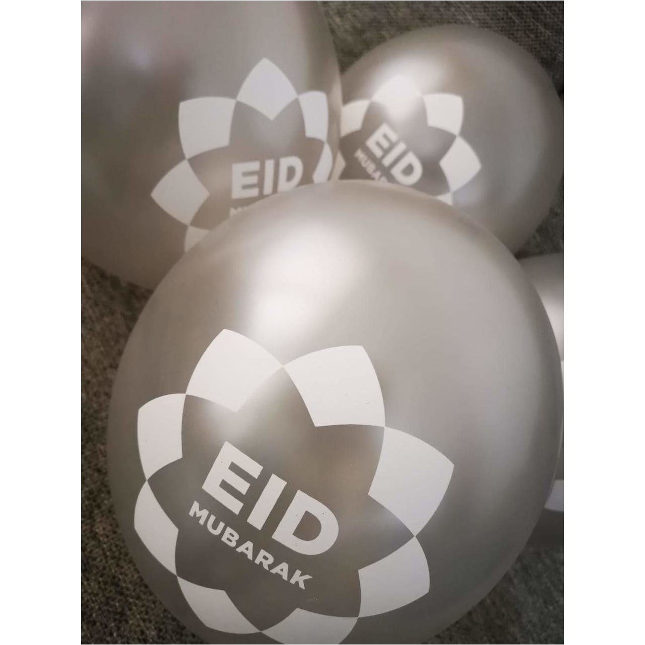 Silver Eid Mubarak Balloons (Pack of 10)