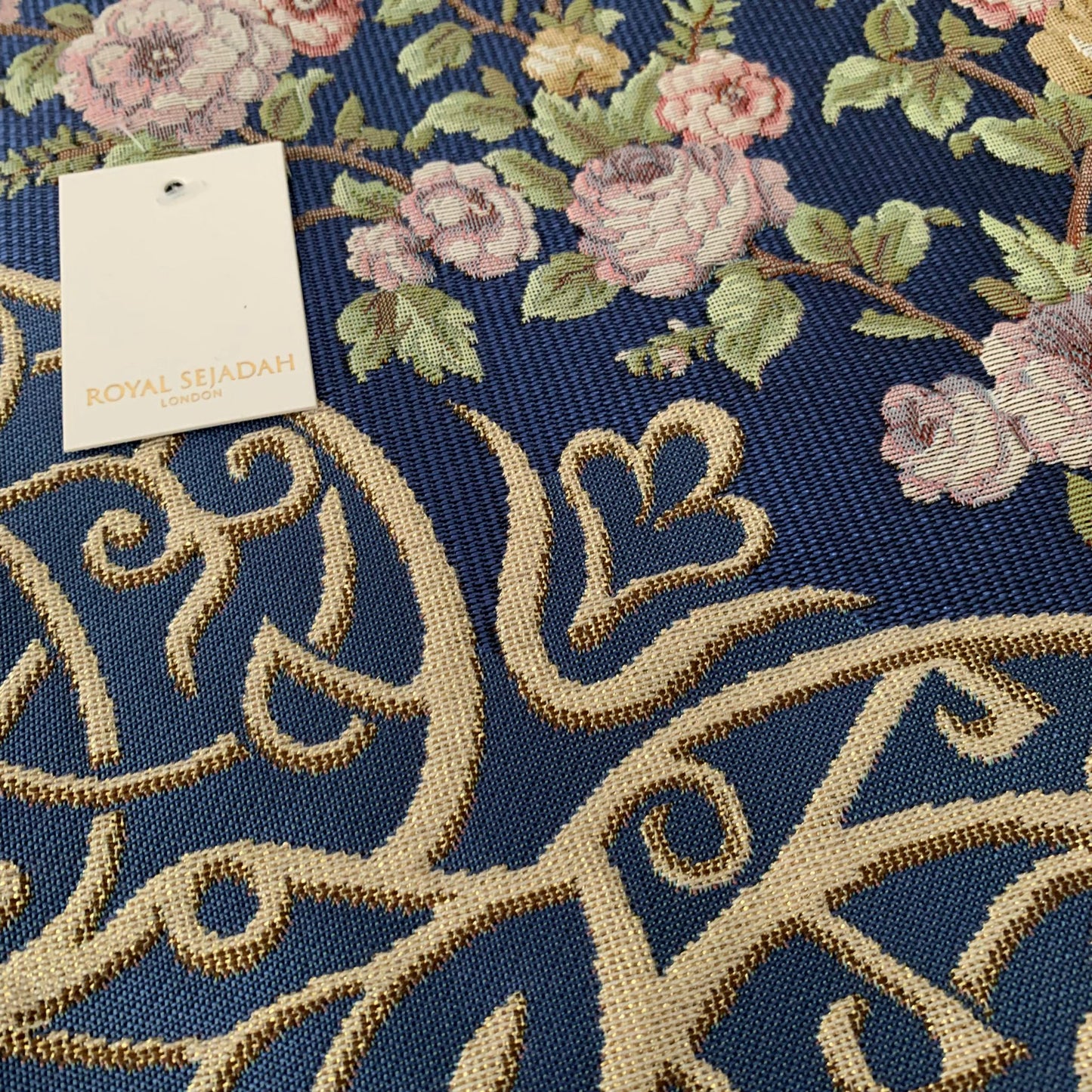 Royal Sejadah - Luxury Prayer Mat & Tasbih - Royal Blue Floral Design
