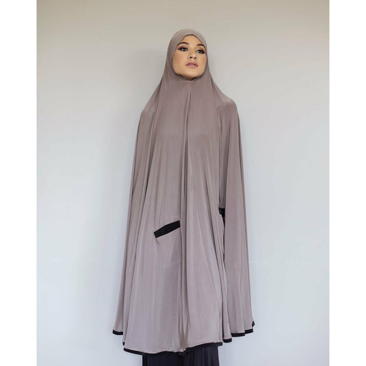 Pocket Burqa - Knee Length: Full Mocha With Black Pocket