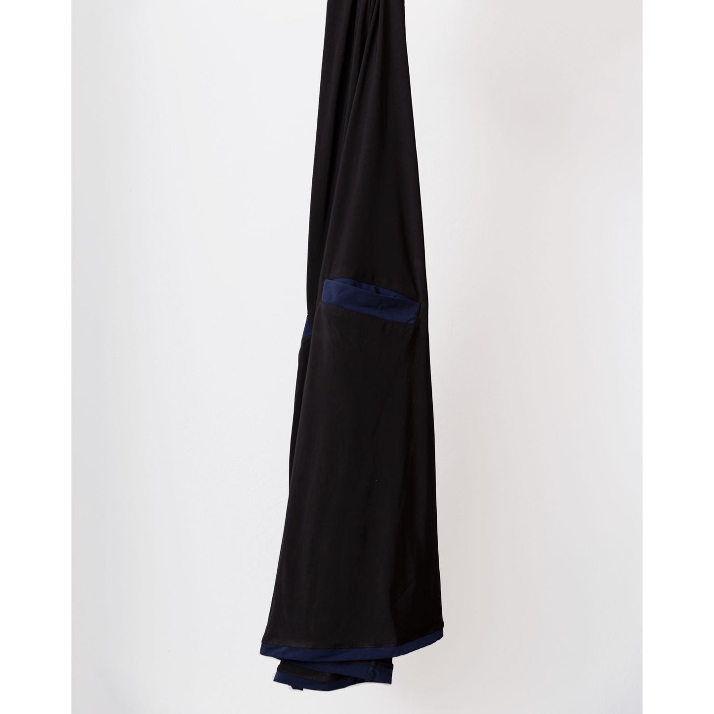 Pocket Burqa - Knee Length - Full Black With Navy