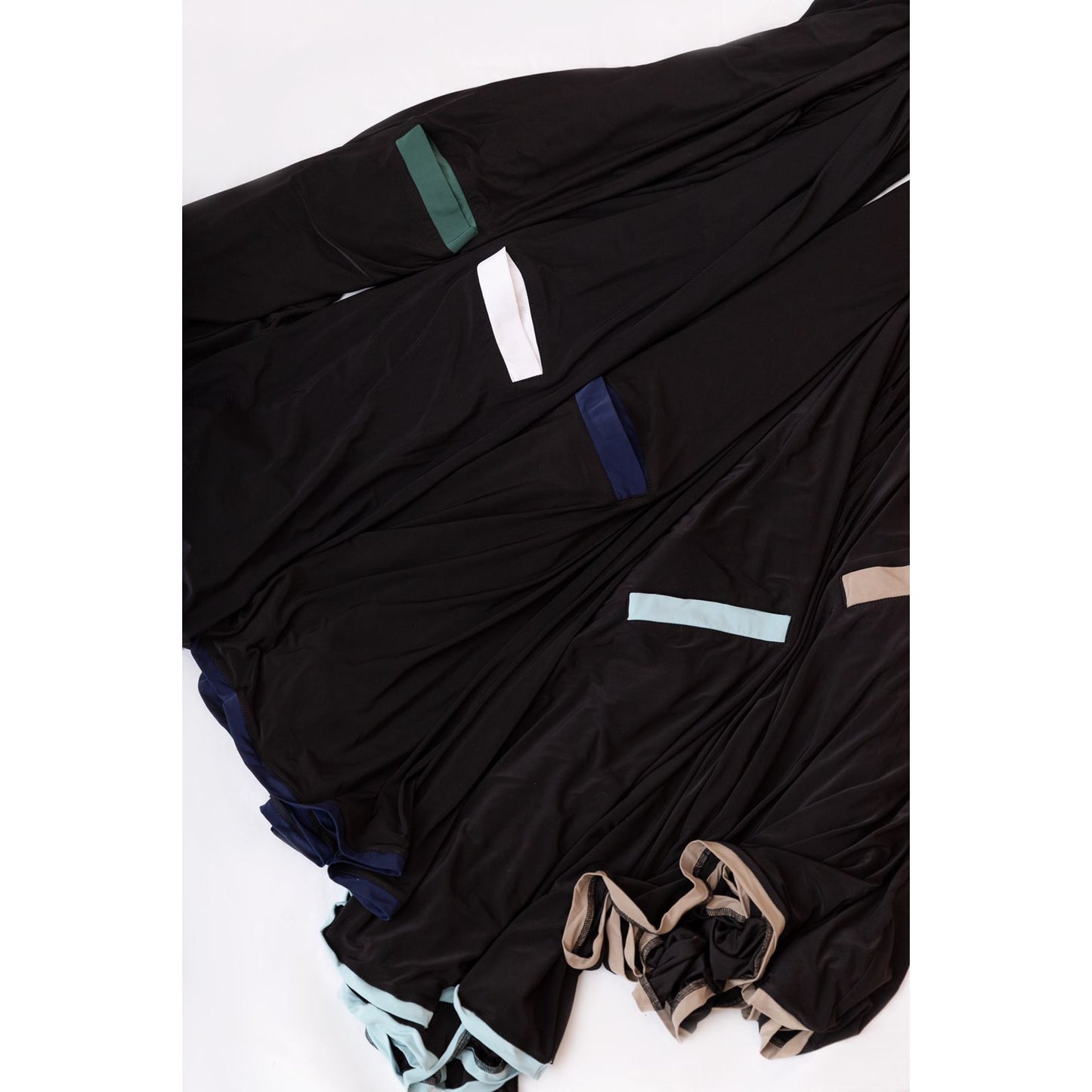 Pocket Burqa - Knee Length - Full Black With Navy