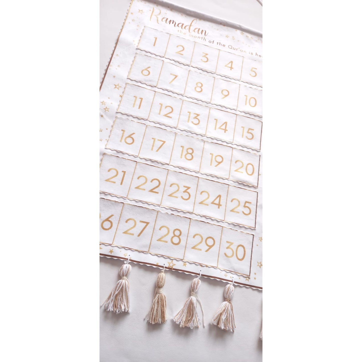 Handmade White and Gold Ramadan Calendar (with Pockets)