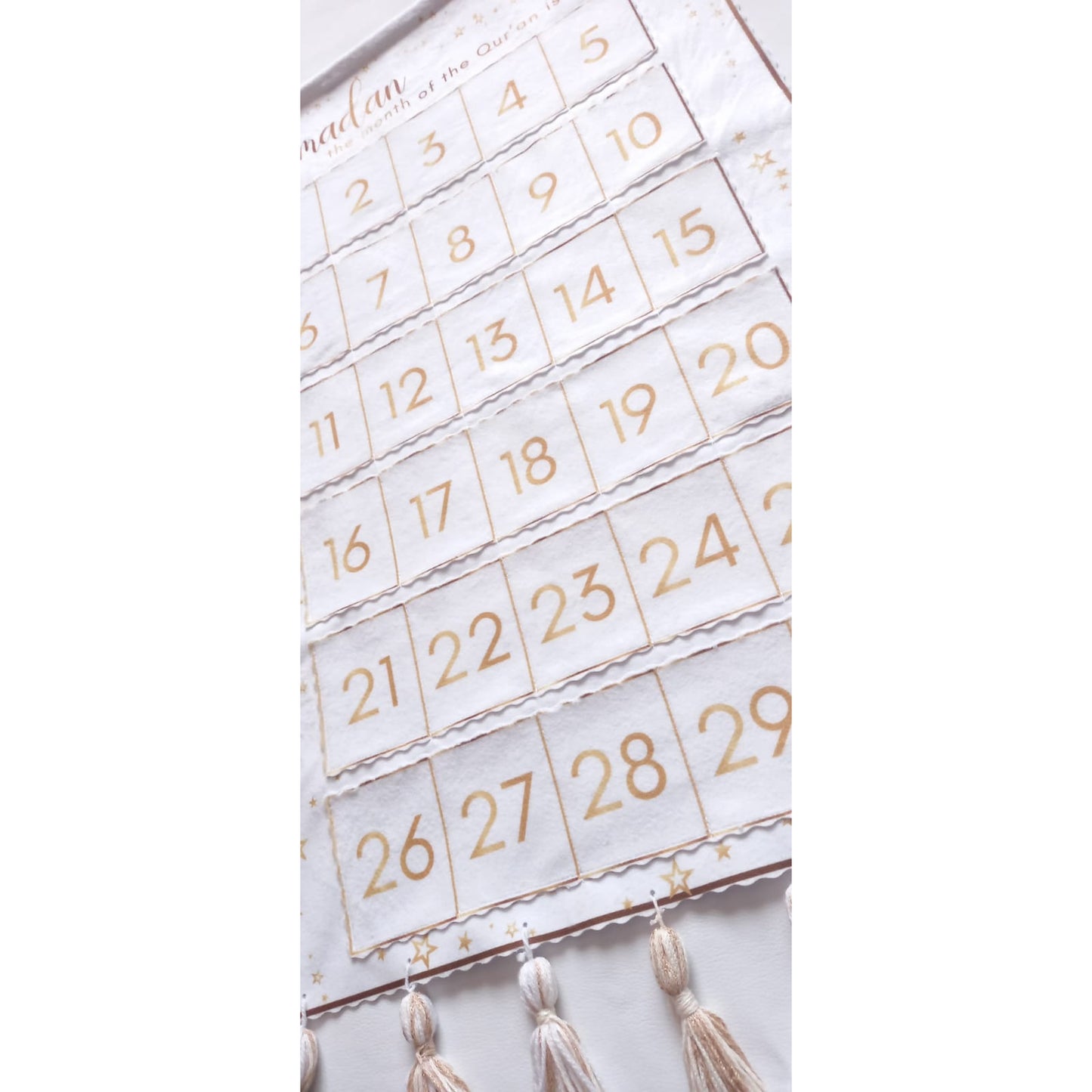 Handmade White and Gold Ramadan Calendar (with Pockets)