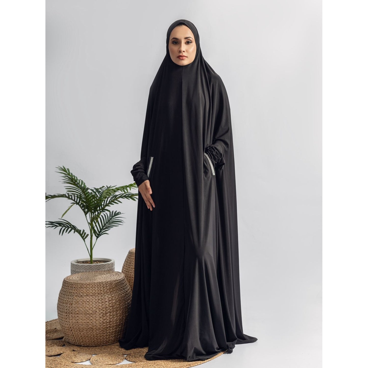 Pocket Burqa With Sleeves - Full Length: Full Black