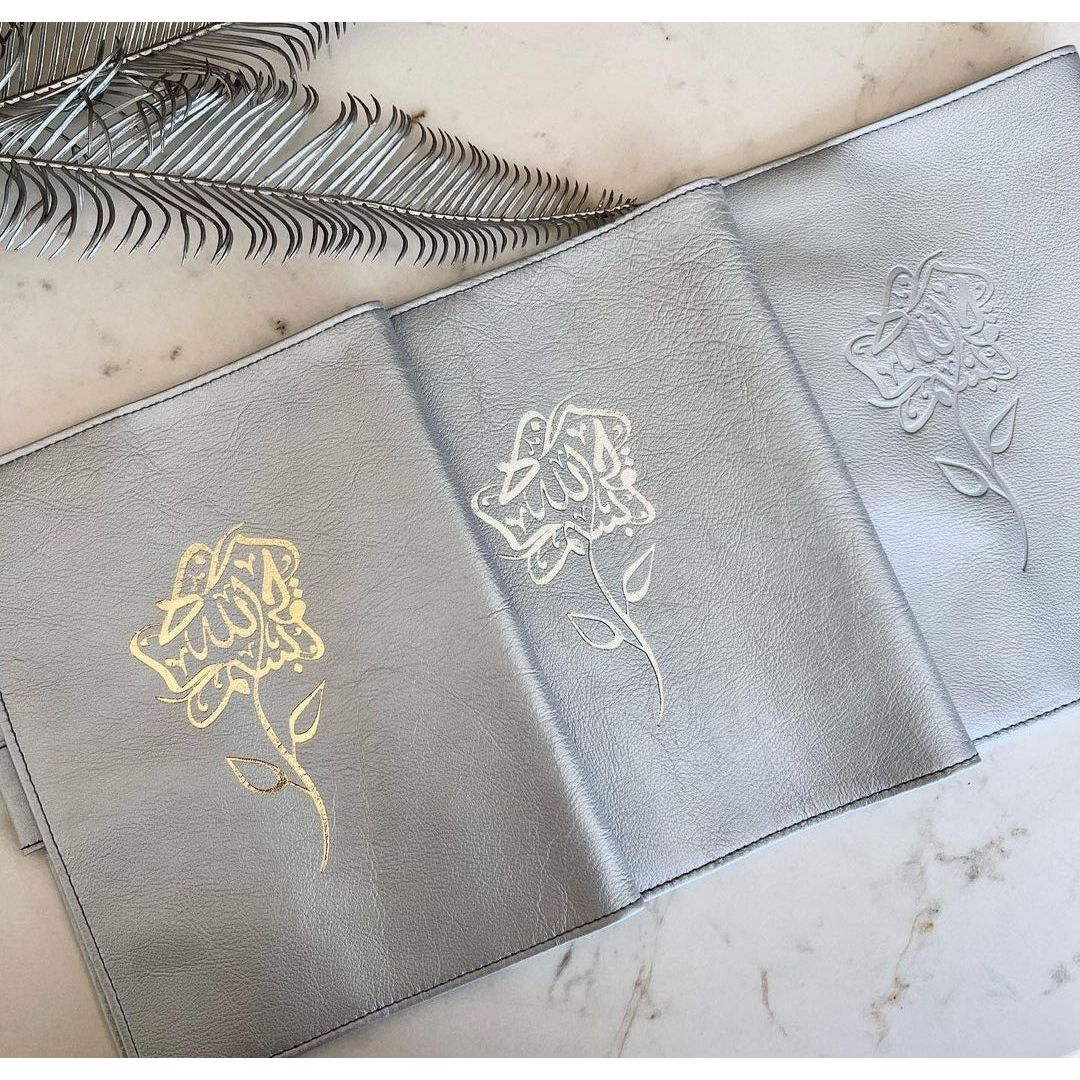 Handmade Leather Qur'an Cover - Metallic Silver