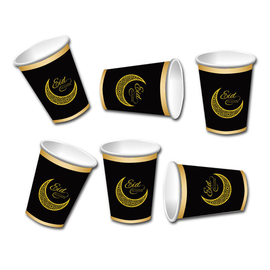 Eid Mubarak Cups - Black (Pack of 6)