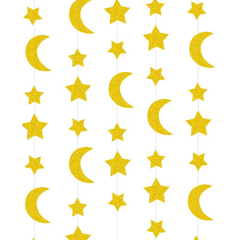 Moon & Stars Garland: Gold Glitter (2m)