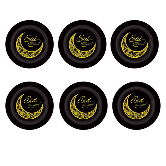 Eid Mubarak Plates - Black - 18cm (Pack of 6)