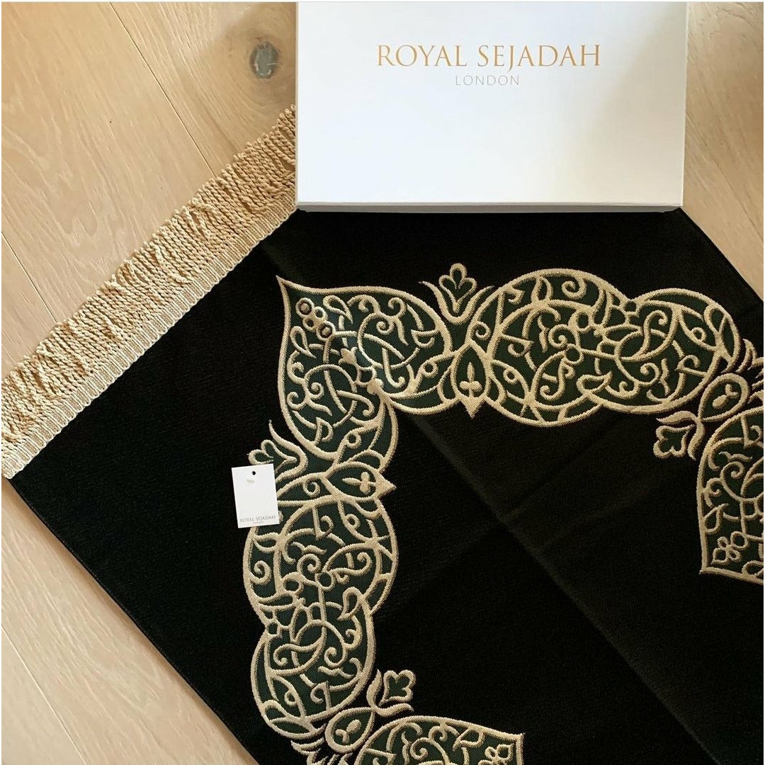 Royal Sejadah - Couples Luxury Prayer Mat & Tasbihs - Black & Gold Classic Design