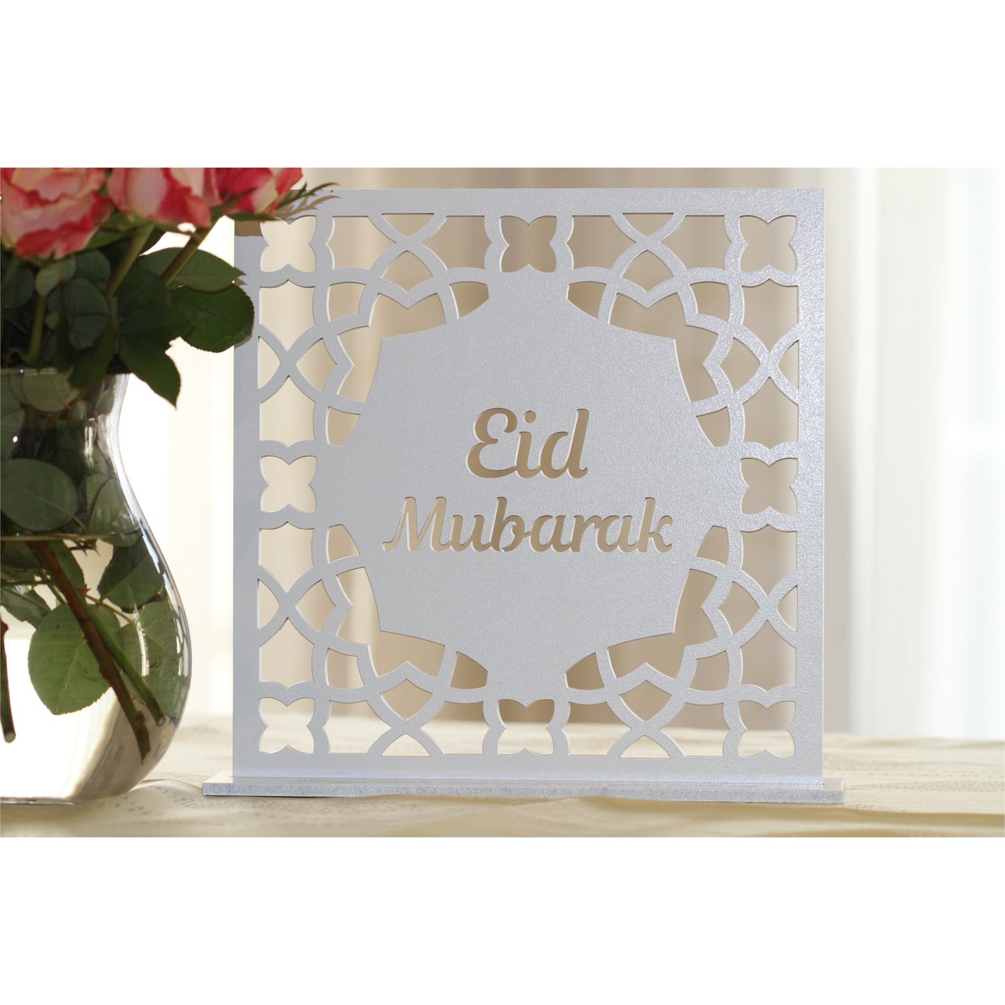 Eid Mubarak Wooden Table Stand (Gold / White)