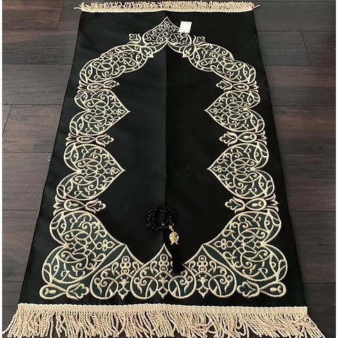 Royal Sejadah - Couples Luxury Prayer Mat & Tasbihs: Black & Rose Gold Classic Design