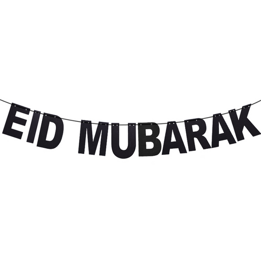 Eid Mubarak Glitter Banner - Black