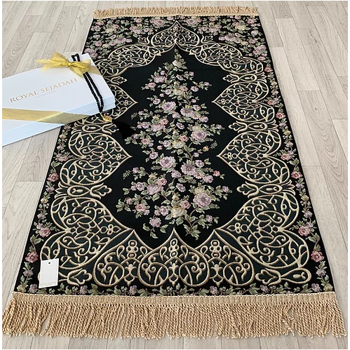Royal Sejadah - Couples Luxury Prayer Mat & Tasbihs - Black & Pink Floral