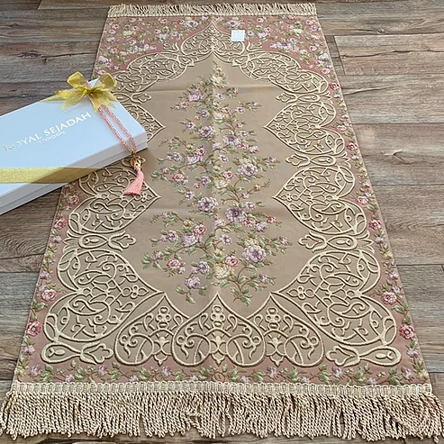 Royal Sejadah - Couples Luxury Prayer Mat & Tasbihs - Black & Pink Floral