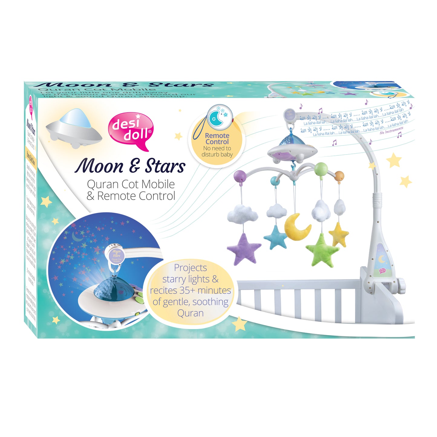 Moon & Stars Islamic Quran Cot Mobile with Light Projection