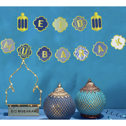 Eid Mubarak Bunting: Blue and Gold