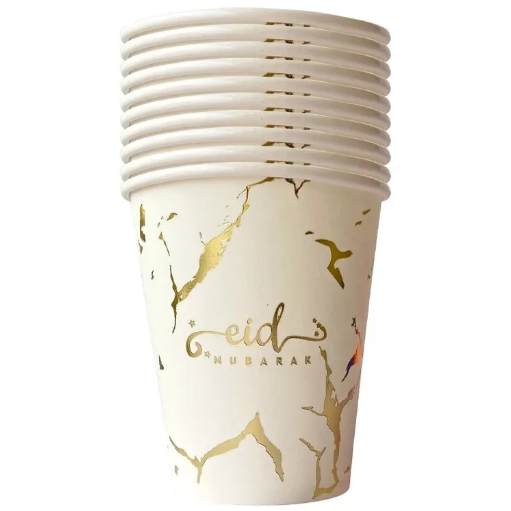 Eid Mubarak Cups - White Marble (Pack of 10)