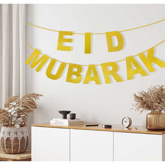Eid Mubarak Glitter Banner - Gold