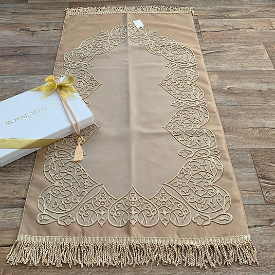 Royal Sejadah - Luxury Prayer Mat & Tasbih - Light Gold Classic Design