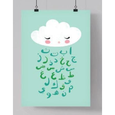 Islamic Room Decor Print - Arabic Alphabet Cloud (Mint)