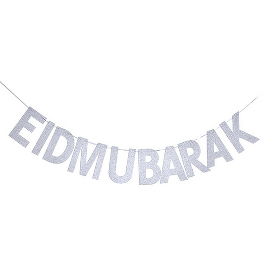 Eid Mubarak Glitter Banner - Silver